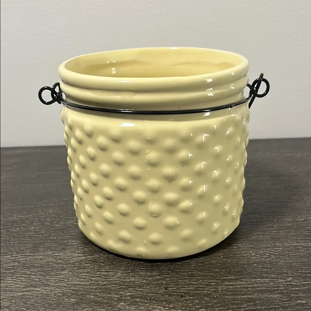 Ceramic 5”Hx5”W Textured Yellow Candle Holder with Handle